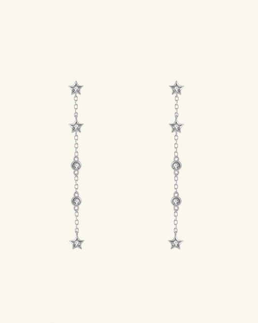 Pendientes Cadena Estrella Circonita Plata
